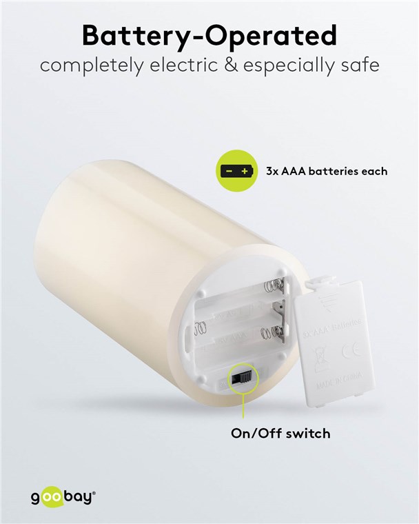 3er-Set LED-Echtwachskerzen, weiß