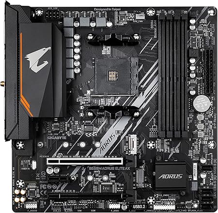 GIGABYTE B550M AORUS ELITE AX Mainboard – AMD Ryzen 5000 CPUs, 5+3 Phasen VRM, bis zu 4733 MHz DDR4, 1xPCIe 4.0 + 1xPCIe 3.0 M.2, Wi-Fi 6E, 1GbE LAN, USB 3.2 Gen 1 GIGABYTE B550M AORUS ELITE AX Mainboard – AMD Ryzen 5000 CPUs, 5+3 Phasen VRM, bis zu 4733 MHz DDR4, 1xPCIe 4.0 + 1xPCIe 3.0 M.2, Wi-Fi 6E, 1GbE LAN, USB 3.2 Gen 1