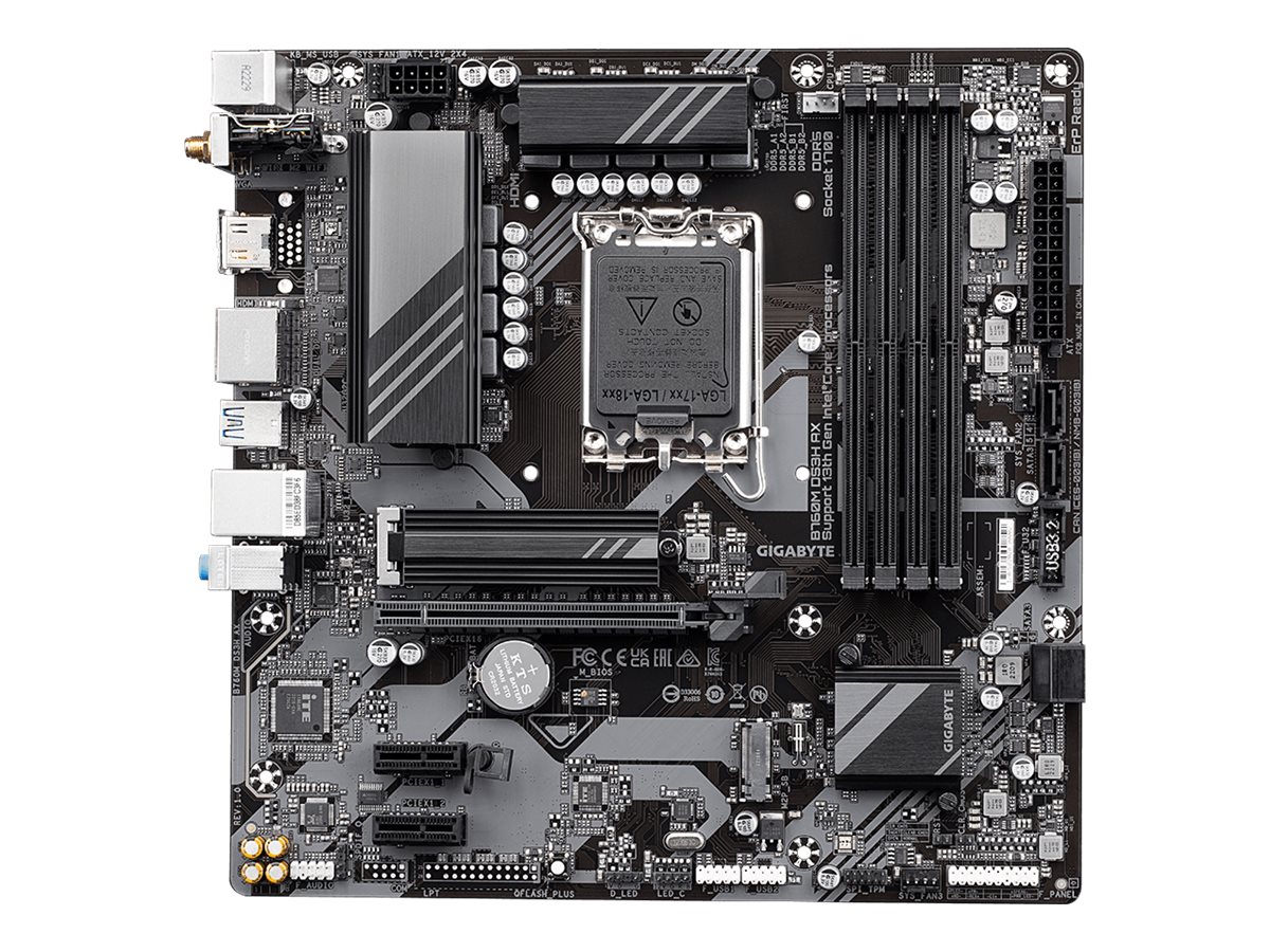 GIGABYTE B760M DS3H AX Mainboard - Unterstützt Intel Core Prozessoren der 14. Generation, 6+2+1 Phasen digitales VRM, bis zu 7600MHz DDR5 (OC), 2x PCIe 4.0 M.2, Wi-Fi 6E, 2.5GbE LAN, USB 3.2 Gen 2