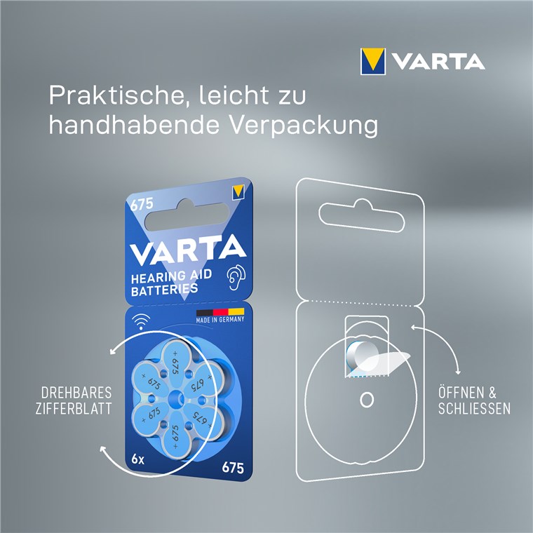 1x6 Varta Hearing Aid Batter.675 Hörgeräte Batterien  24600101416