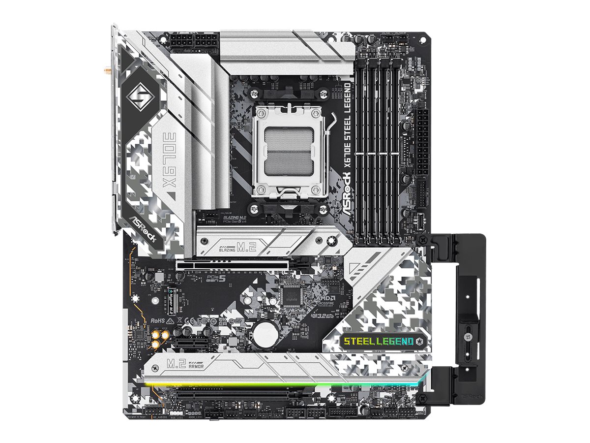ASRock X670E Steel Legend - Motherboard - ATX - Socket AM5 - AMD X670E Chipsatz - USB 3.2 Gen 1, USB 3.2 Gen 2, USB-C 3.2 Gen2, USB-C 3.2 Gen 2x2 - Bluetooth, Gigabit LAN, 2.5 Gigabit LAN, Wi-Fi 6 - Onboard-Grafik (CPU erforderlich)