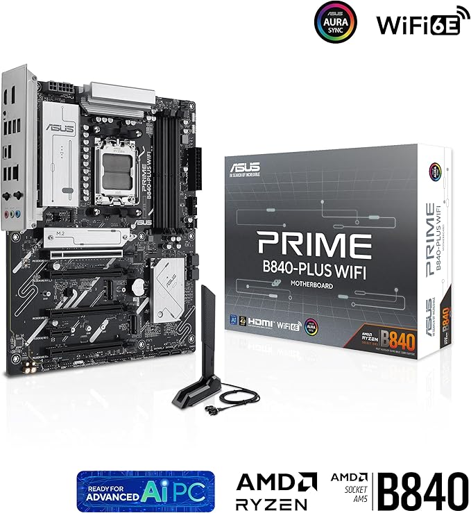 ASUS PRIME B840-PLUS WIFI - Motherboard - ATX - Socket AM5 - AMD B840 Chipsatz - USB-C 3.2 Gen 1, USB 3.2 Gen 1 - 2.5 Gigabit LAN, Bluetooth, Wi-Fi 6E - Onboard-Grafik (CPU erforderlich)