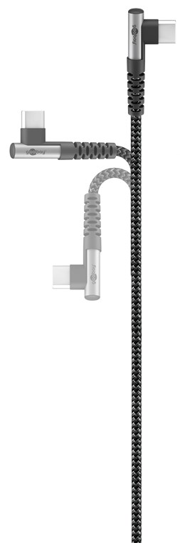 USB-C™-auf-USB-C™-Textilkabel mit Metallsteckern (spacegrau/silber), 90°, 1 m USB-C™-auf-USB-C™-Textilkabel mit Metallsteckern (spacegrau/silber), 90°, 1 m