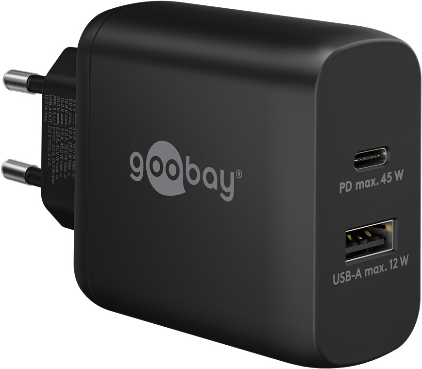 USB-C™ PD GaN Dual-Schnellladegerät (45 W) schwarz USB-C™ PD GaN Dual-Schnellladegerät (45 W) schwarz