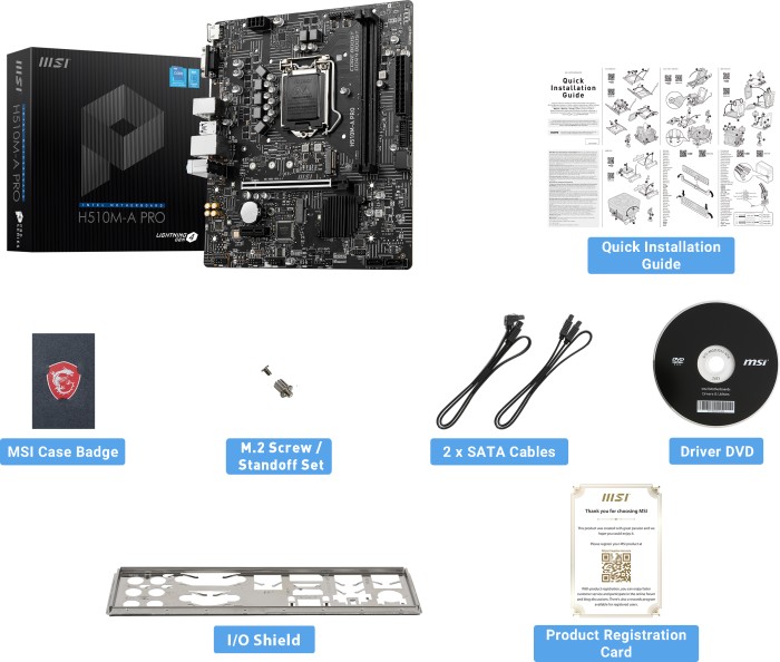 MSI H510M-A PRO - Motherboard - micro ATX - LGA1200-Sockel - H510 Chipsatz - USB 3.2 Gen 1 - Gigabit LAN - Onboard-Grafik (CPU erforderlich) MSI H510M-A PRO - Motherboard - micro ATX - LGA1200-Sockel - H510 Chipsatz - USB 3.2 Gen 1 - Gigabit LAN - Onboard-Grafik (CPU erforderlich)