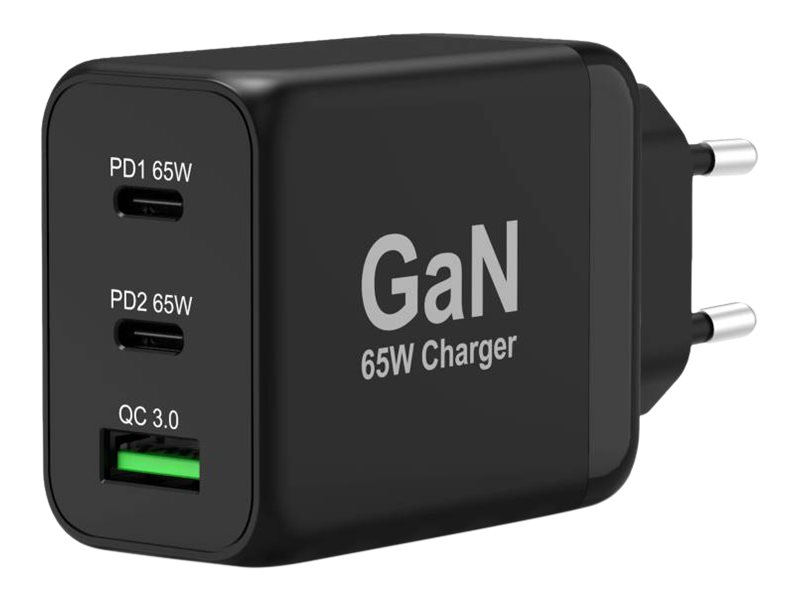 PORT Designs PORT Connect - Netzteil - GaN-Technologie - 65 Watt - 3.25 A - QC 3.0, PD 3.0 - 2 Ausgabeanschlussstellen (24 pin USB-C, USB Typ A)