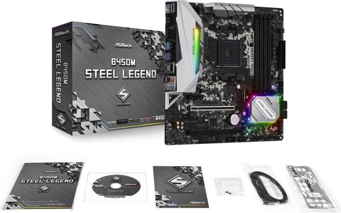 ASRock B450M Steel Legend - Motherboard - micro ATX - Socket AM4 - AMD B450 Chipsatz - USB 3.1 Gen 1, USB-C Gen2, USB 3.1 Gen 2 - Gigabit LAN - Onboard-Grafik (CPU erforderlich)