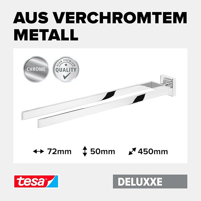 tesa Deluxxe Handtuchhalter 2-Arme inkl. Klebelösung silb
