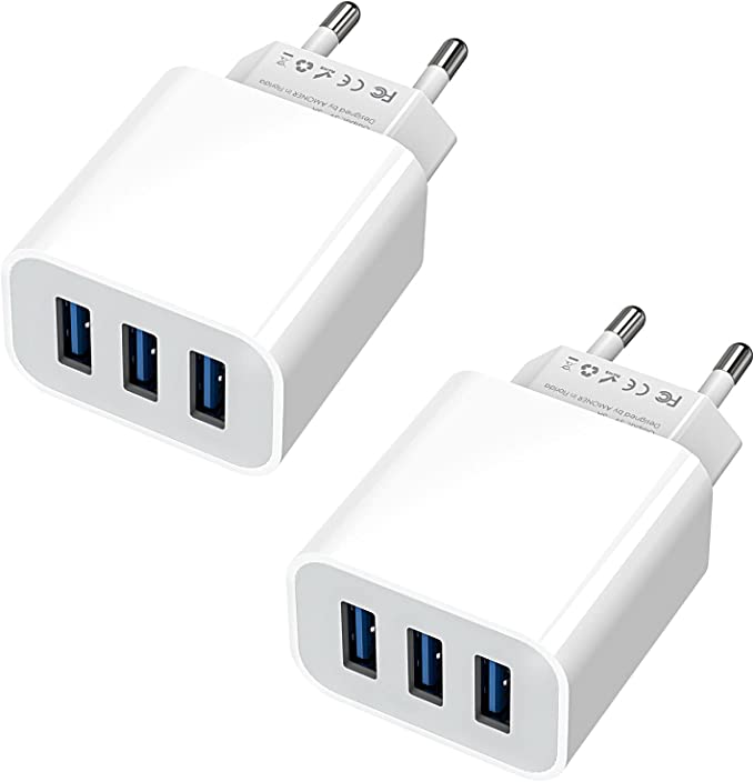 Sundix USB Ladegerät Mehrfach 15W USB Stecker 2 Stücke 3-Port 3A Ladeadapter USB Netzteil für iPhone 14/13/12/11/ X/8 und Weitere USB-Anschluss Geräte