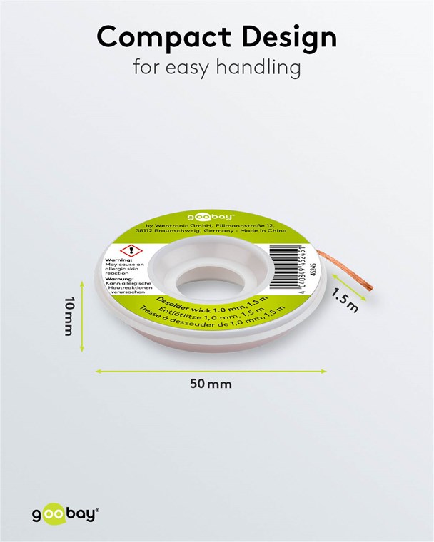 Entlötlitze 1 mm zur Entfernung von Lötzinn an Lötstellen 1,5 m Entlötlitze 1 mm zur Entfernung von Lötzinn an Lötstellen 1,5 m