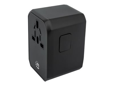 Manhattan Wall/Power Travel Adapter, Wall Charger plus 1x USB-C and 3x USB-A Ports, For use with plugs from Europe, UK, USA and Australia (in over 210 countries)