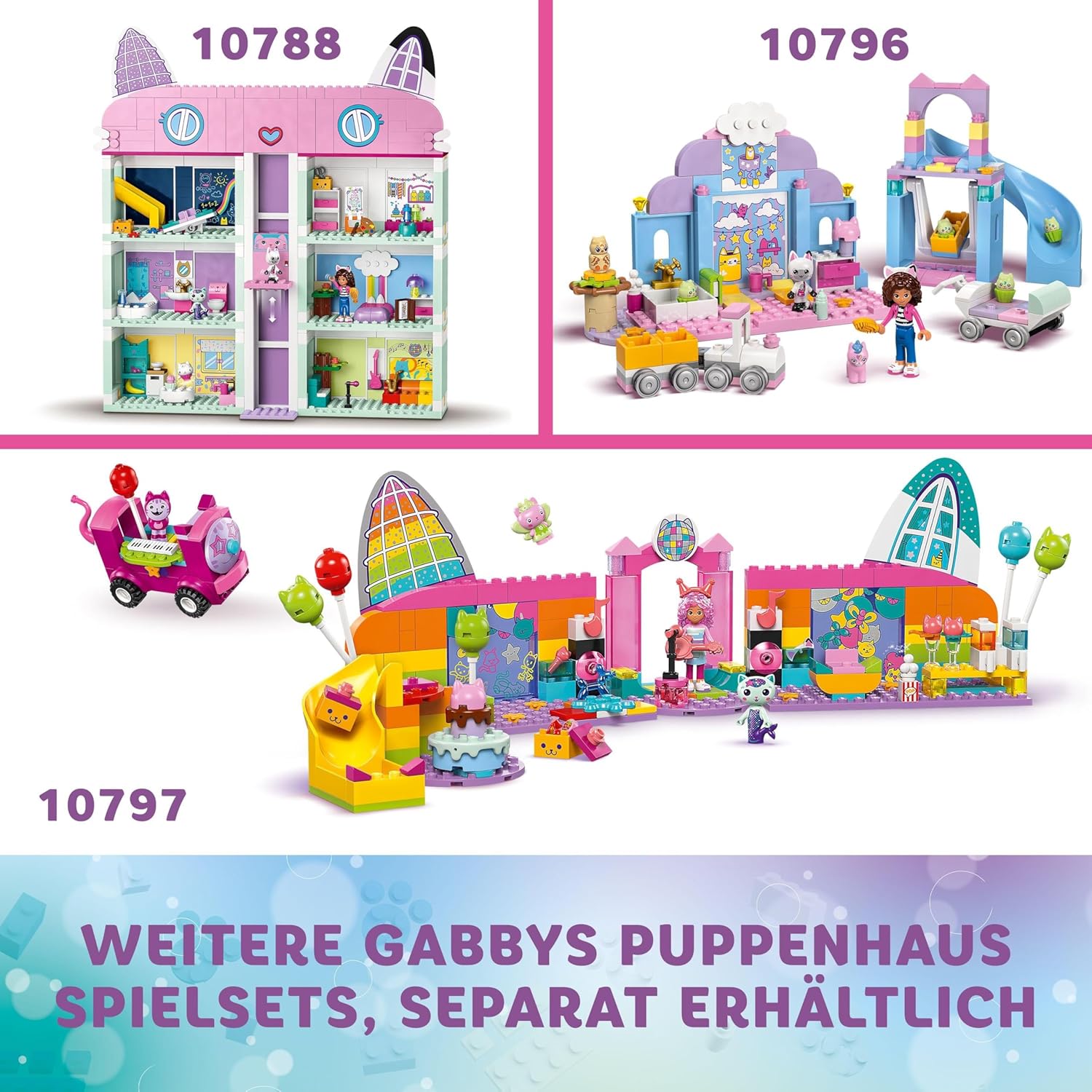LEGO Gabby's Puppenhaus – Gabbys Katzenpflege Spielset – Kreatives Tier Spielzeug - Bauset mit Auto, Zug, Rutsche, Minifiguren & Zubehör – Kinder Geschenk für Mädchen ab 4 Jahren – 10796