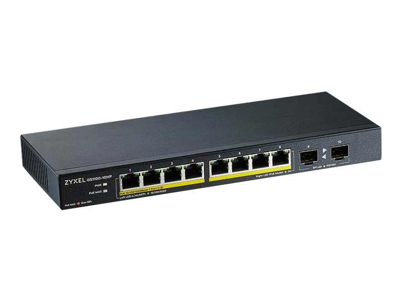 Zyxel GS1100-10HP v2 Unmanaged Gigabit Ethernet (10/100/1000) Power over Ethernet (PoE) Schwarz