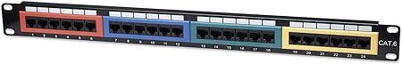Intellinet 24-Port Cat6 Patchpanel UTP 19" 1 HE farbkodiert schwarz 513692