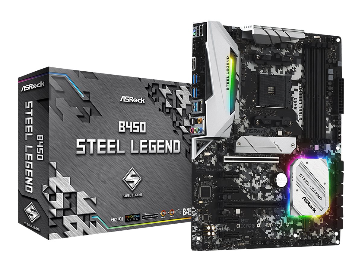 ASRock B450 Steel Legend - Motherboard - ATX - Socket AM4 - AMD B450 Chipsatz - USB 3.1 Gen 1, USB-C Gen2, USB 3.1 Gen 2 - Gigabit LAN - Onboard-Grafik (CPU erforderlich)