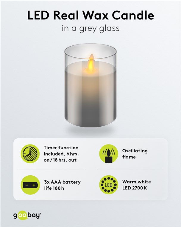 LED-Echtwachskerze im Glas, 7,5 x 10 cm, grau-transparent LED-Echtwachskerze im Glas, 7,5 x 10 cm, grau-transparent
