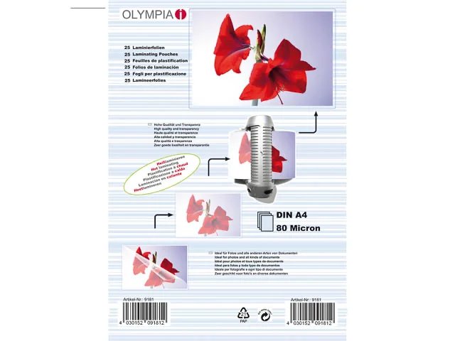 Olympia Laminierfolien DIN A4, 25 Stück 80 mic