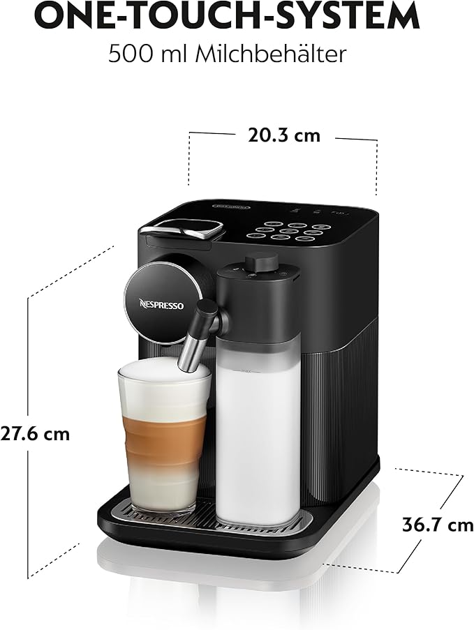 Nespresso De'Longhi EN640.B Gran Lattissima Kaffeekapselmaschine mit automatischem Milchsystem,19 Bar Druck,1400W,Schwarz