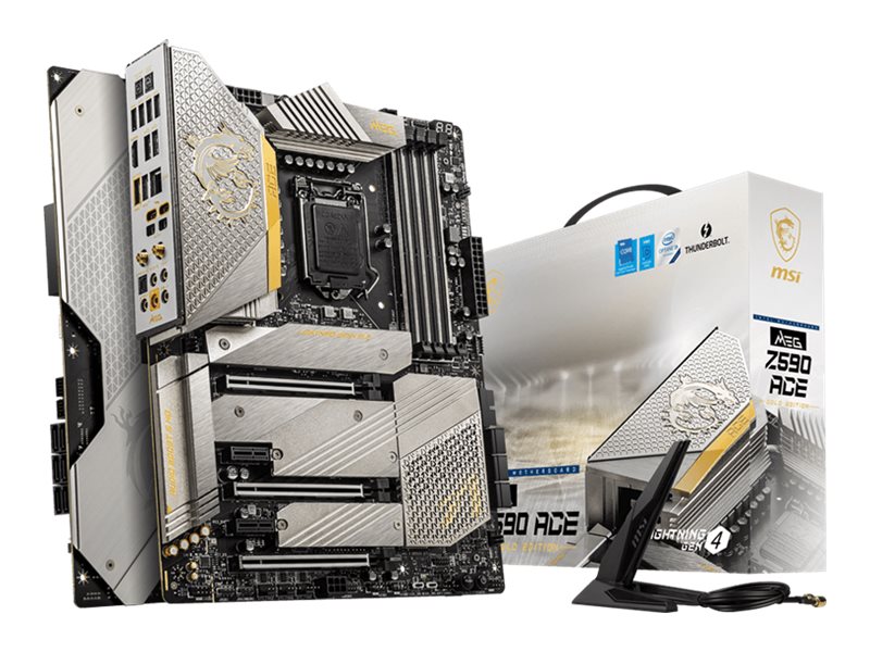 MSI MEG Z590 ACE - Gold Edition - Motherboard - ATX - LGA1200-Sockel - Z590 Chipsatz - USB-C Gen2, USB 3.2 Gen 1, USB 3.2 Gen 2 - 2.5 Gigabit LAN, Wi-Fi, Bluetooth - Onboard-Grafik (CPU erforderlich) MSI MEG Z590 ACE - Gold Edition - Motherboard - ATX - LGA1200-Sockel - Z590 Chipsatz - USB-C Gen2, USB 3.2 Gen 1, USB 3.2 Gen 2 - 2.5 Gigabit LAN, Wi-Fi, Bluetooth - Onboard-Grafik (CPU erforderlich)