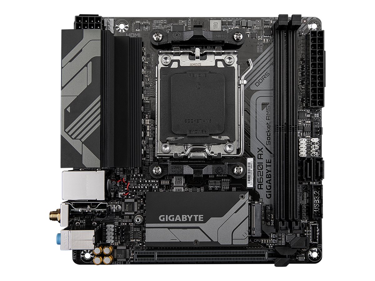 GIGABYTE A620I AX Motherboard - Unterstützt AMD Ryzen 8000 CPUs, 5+2+1 Phasen Digital VRM, bis zu 6400MHz DDR5 (OC), 1xPCIe 4.0 M.2, Wi-Fi 6E, 2.5GbE LAN, USB 3.2 Gen 2