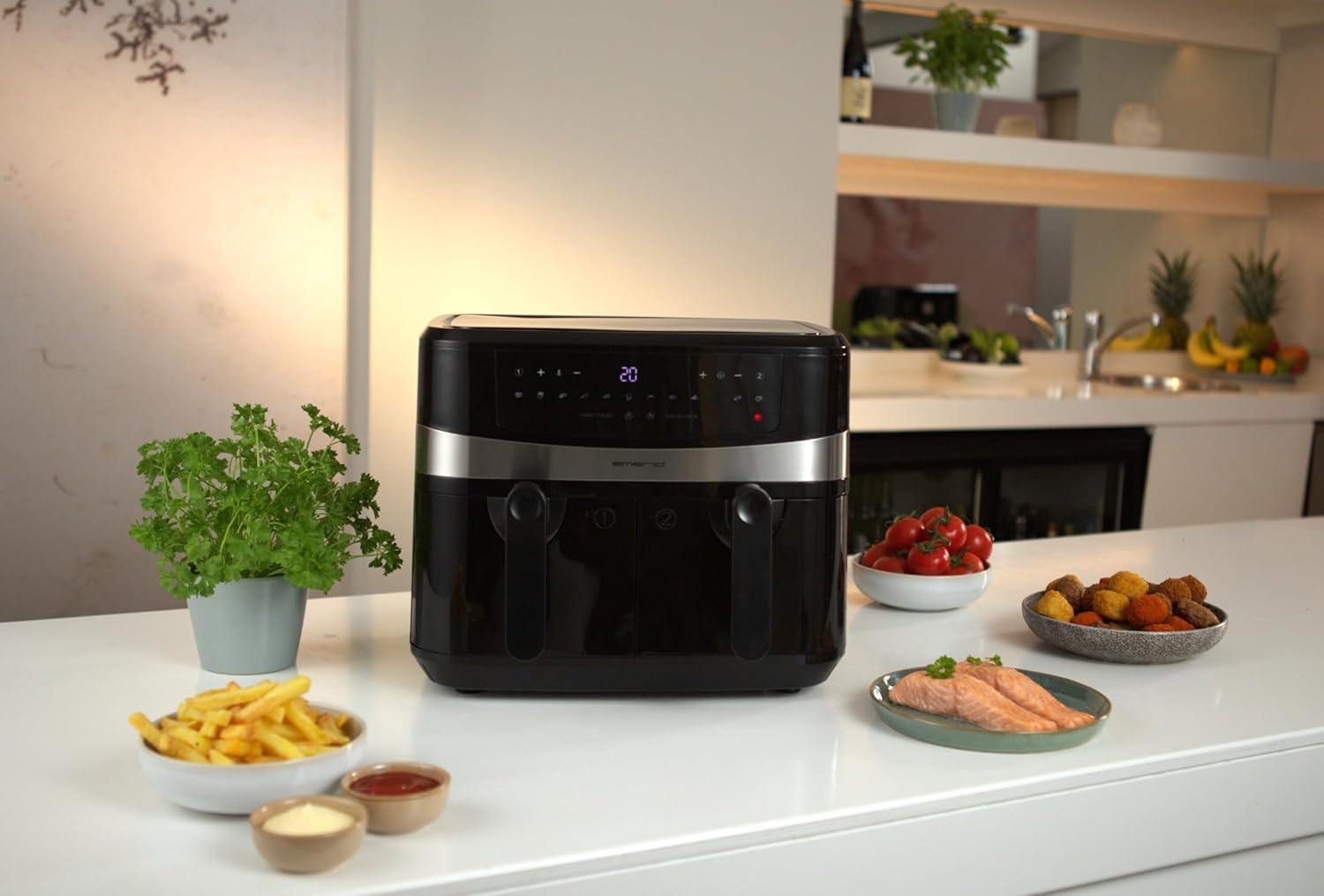 Emerio Heißluftfritteuse, Smart Fryer, 4,5+4,5L, Cool touch Emerio Heißluftfritteuse, Smart Fryer, 4,5+4,5L, Cool touch