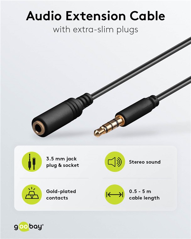 Kopfhörer- und Audio Verlängerungskabel AUX, 4-pol. 3,5 mm slim, CU Kopfhörer- und Audio Verlängerungskabel AUX, 4-pol. 3,5 mm slim, CU