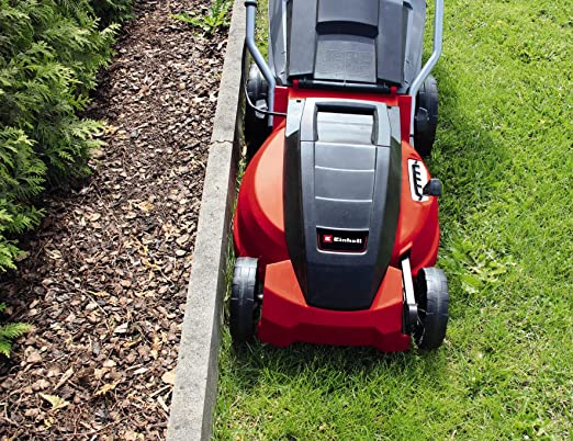 Einhell Elektro Rasenmäher GC-EM 1536 (1.500W, 36cm Schnittbr., 38L Fangbox, 25-65mm Schnitth., klappb. Führungsholm, leicht und robust) Schwarz, Rot