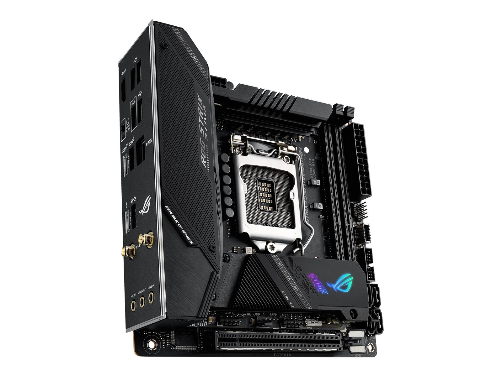 ASUS ROG STRIX Z590-I GAMING WIFI - Motherboard - Mini-ITX - LGA1200-Sockel - Z590 Chipsatz - USB-C Gen2, USB 3.2 Gen 1, USB 3.2 Gen 2, USB-C Gen 2x2 - 2.5 Gigabit LAN, Wi-Fi - Onboard-Grafik (CPU erforderlich) ASUS ROG STRIX Z590-I GAMING WIFI - Motherboard - Mini-ITX - LGA1200-Sockel - Z590 Chipsatz - USB-C Gen2, USB 3.2 Gen 1, USB 3.2 Gen 2, USB-C Gen 2x2 - 2.5 Gigabit LAN, Wi-Fi - Onboard-Grafik (CPU erforderlich)