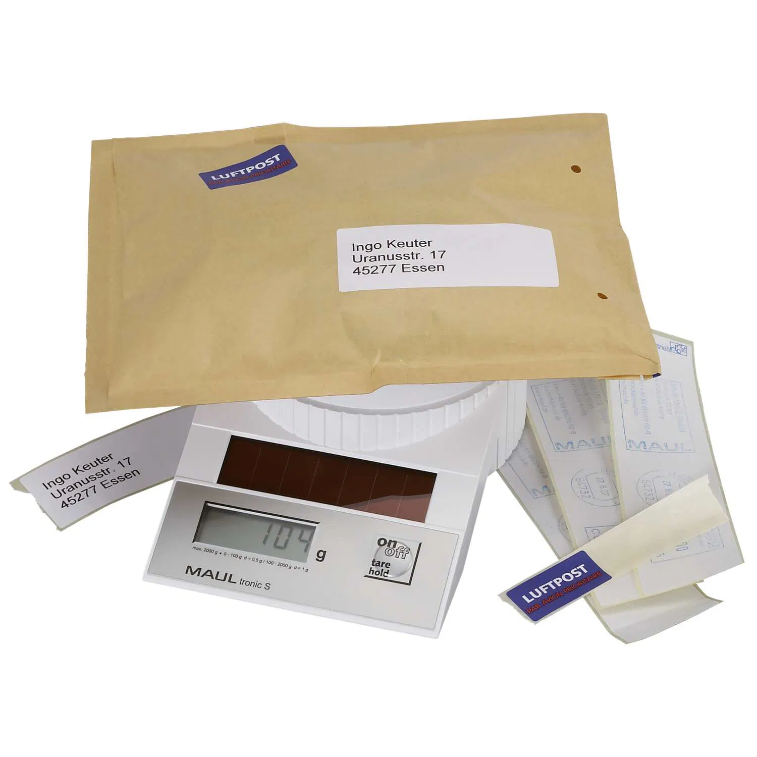 MAUL Solar-Briefwaage MAULtronic S, 2000 g weiß