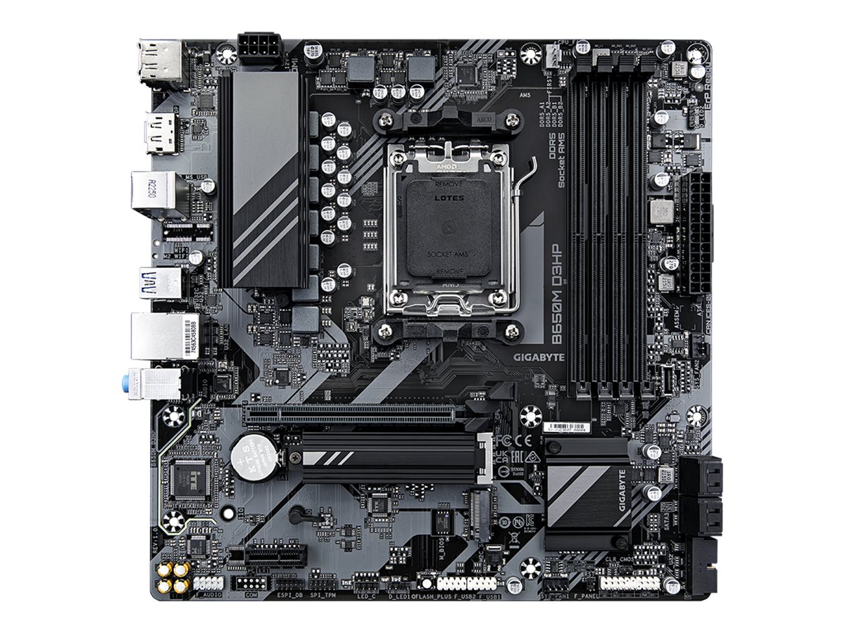 GIGABYTE B650M D3HP Mainboard - AMD Ryzen 9000er-Serie, 5+2+2 Phasen VRM, bis zu 7600 MHz DDR5 (OC), 2xPCIe 4.0 M.2, 2,5 GbE LAN, USB 3.2 Gen 1