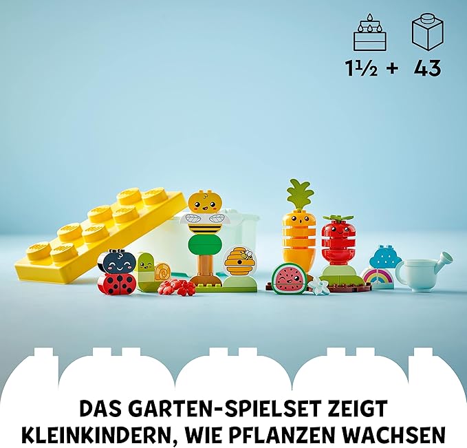 LEGO 10984 DUPLO My First Biogarten Bausteine-Box, Lernspielzeug für Kleinkinder ab 1,5 Jahren, mit Marienkäfer, Hummel, Obst & Gemüse, Stapelspielzeug für Babys
