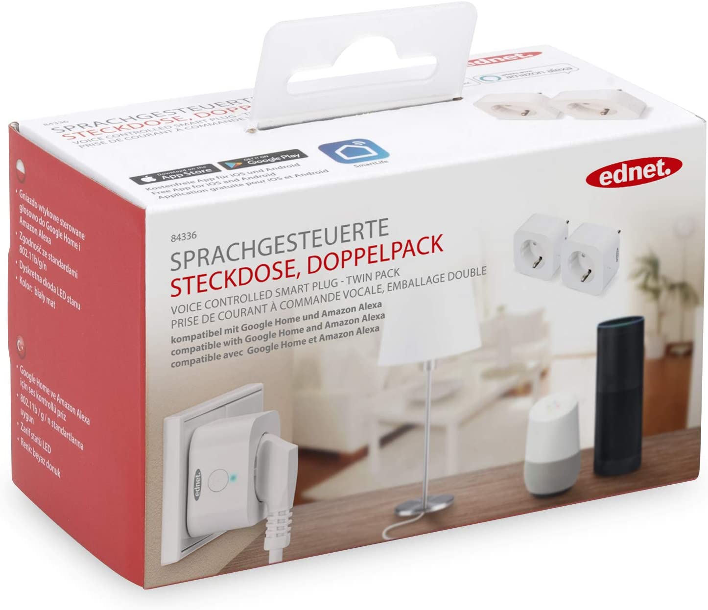 ednet. Voice-controlled socket - Smart-Stecker - kabellos - 802.11b/g/n - 2.4 Ghz - weiß (Packung mit 2) ednet. Voice-controlled socket - Smart-Stecker - kabellos - 802.11b/g/n - 2.4 Ghz - weiß (Packung mit 2)