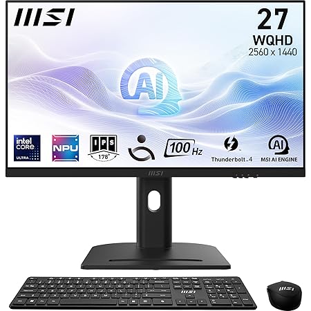 MSI Modern AM273QP AI 1UM-006DE - All in One PC, Intel Core Ultra 7 Prozessor 155H, 27 Zoll, WQHD (2560x1440), 100Hz, 1TB SSD, 32GB DDR5, Webcam, Windows 11 Pro, Schwarz