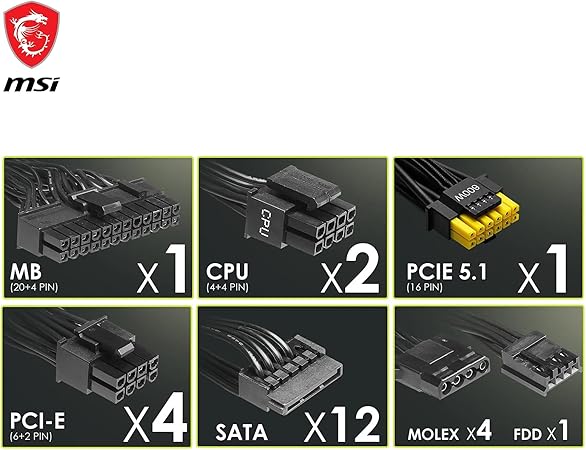 MSI PC- Netzteil MSI MAG A1250GL PCIE5 MSI PC- Netzteil MSI MAG A1000GL PCIE5