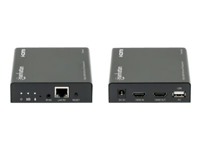 Manhattan 1080p HDMI KVM over IP Extender Kit, HDMI Extender by Single Cat5e/6 up to 120m, with IR and KVM, Black, Three Year Warranty, Retail Box