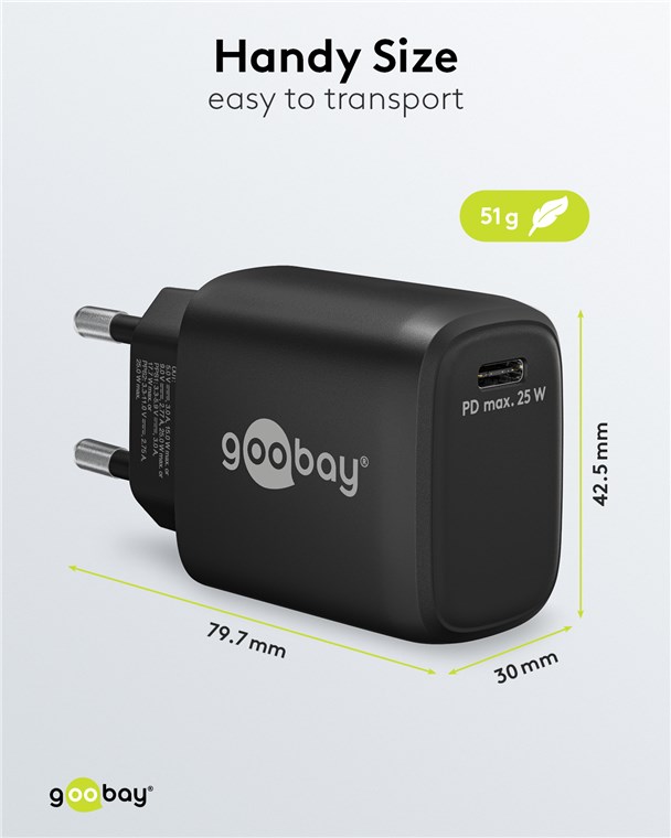 USB-C™ PD GaN Schnellladegerät (25 W) schwarz USB-C™ PD GaN Schnellladegerät (25 W) schwarz
