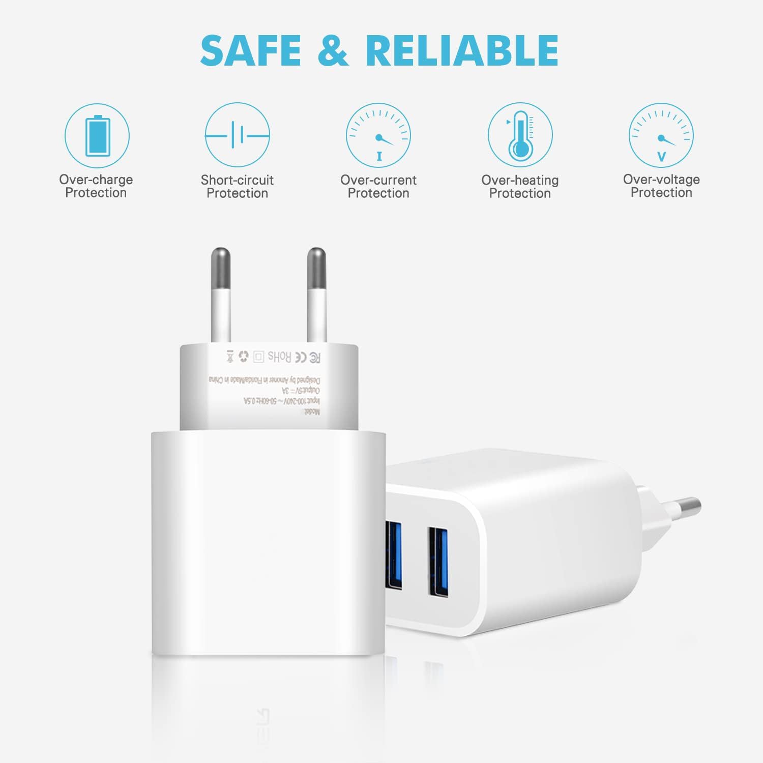 Sundix USB Ladegerät Mehrfach 15W USB Stecker 2 Stücke 3-Port 3A Ladeadapter USB Netzteil für iPhone 14/13/12/11/ X/8 und Weitere USB-Anschluss Geräte