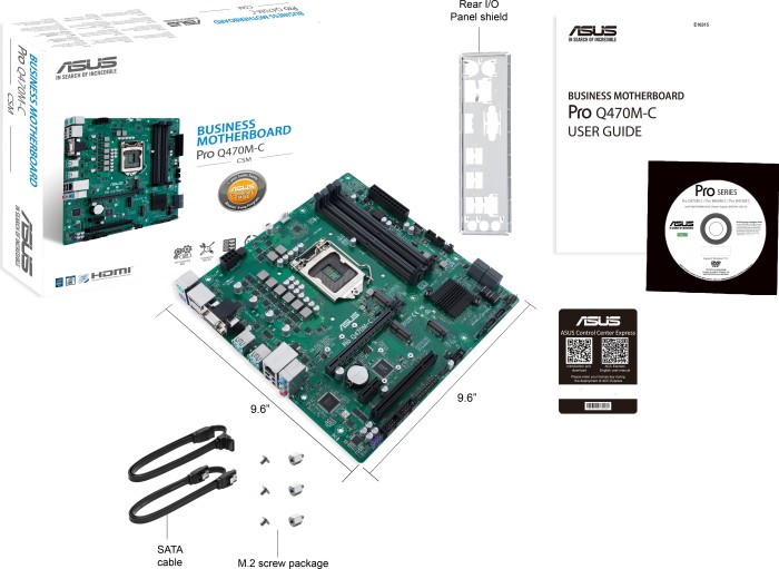 ASUS Pro Q470M-C/CSM - Motherboard - micro ATX - LGA1200-Sockel - Q470 Chipsatz - USB-C Gen1, USB 3.2 Gen 1, USB 3.2 Gen 2 - Gigabit LAN - Onboard-Grafik (CPU erforderlich) ASUS Pro Q470M-C/CSM - Motherboard - micro ATX - LGA1200-Sockel - Q470 Chipsatz - USB-C Gen1, USB 3.2 Gen 1, USB 3.2 Gen 2 - Gigabit LAN - Onboard-Grafik (CPU erforderlich)