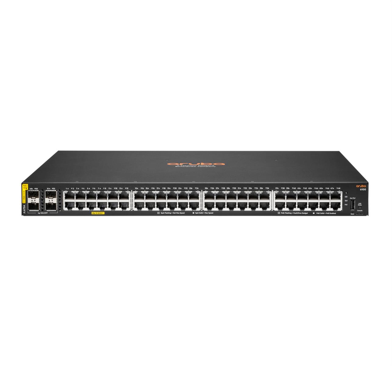 HPE Aruba Networking 6100 48G Class4 PoE 4SFP+ 370W Managed L3 Gigabit Ethernet (10/100/1000) Power over Ethernet (PoE) 1U Schwarz