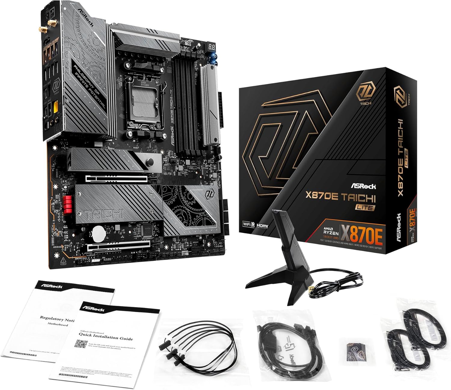 ASRock X870E Taichi Lite - Motherboard - E-ATX - Socket AM5 - AMD X870E Chipsatz - USB4, USB 3.2 Gen 1, USB 3.2 Gen 2, USB-C 3.2 Gen 2x2 - 5 Gigabit Ethernet, Wi-Fi 7, Bluetooth - Onboard-Grafik (CPU erforderlich)