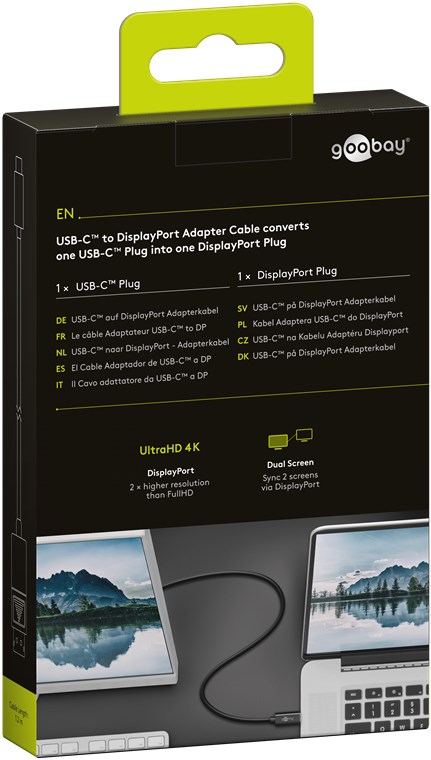 USB-C™- DisplayPort™-Adapterkabel 4K 60 Hz, 1,20 m, schwarz