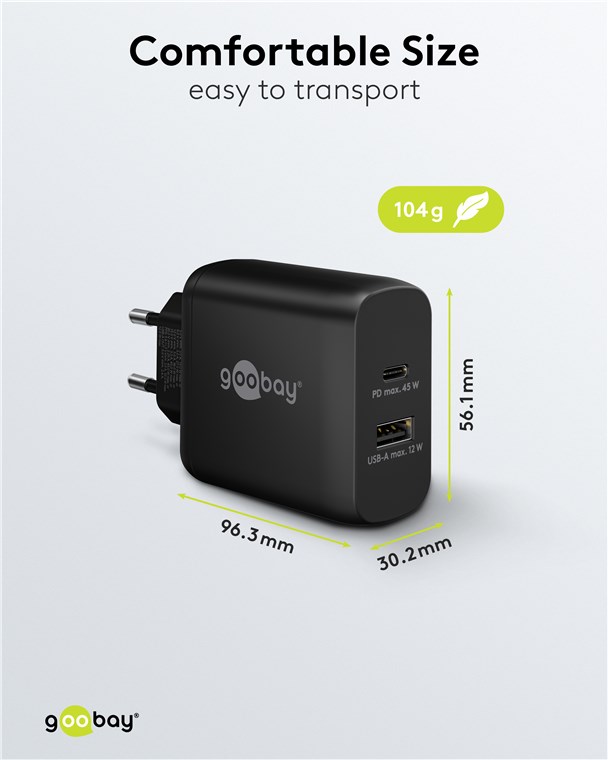 USB-C™ PD GaN Dual-Schnellladegerät (45 W) schwarz USB-C™ PD GaN Dual-Schnellladegerät (45 W) schwarz