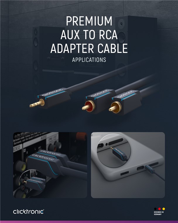 3,5-mm-AUX-auf-Cinch-Adapterkabel, stereo 3,5-mm-AUX-auf-Cinch-Adapterkabel, stereo