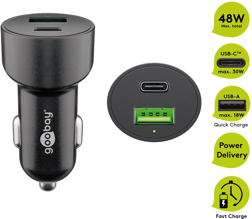 Dual-USB Auto-Schnellladegerät USB-C™ PD (Power Delivery) (48 W) Dual-USB Auto-Schnellladegerät USB-C™ PD (Power Delivery) (48 W)