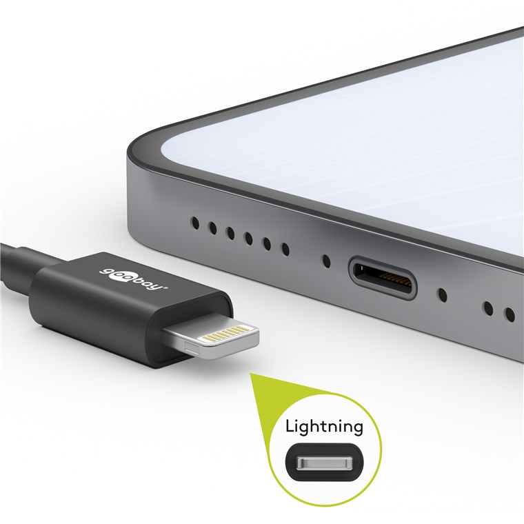 Lightning USB Lade- und Synchronisationskabel, 2 m, schwarz Lightning USB Lade- und Synchronisationskabel, 2 m, schwarz