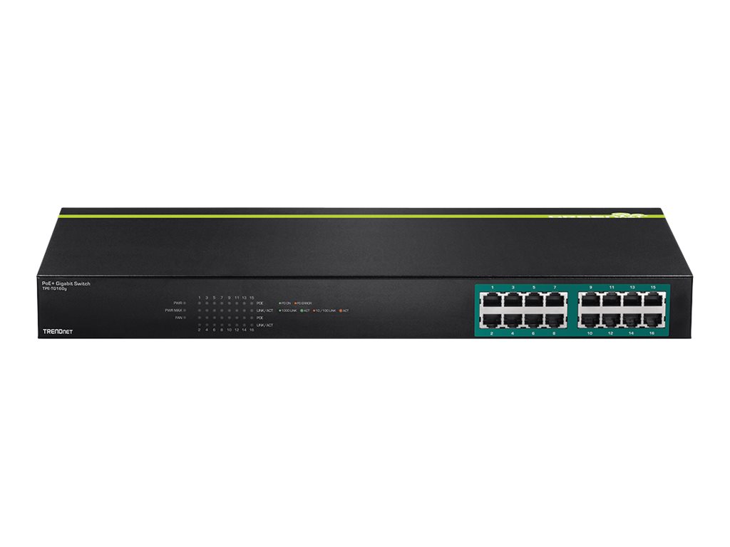 Trendnet TPE-TG160G Netzwerk-Switch Unmanaged L2 Gigabit Ethernet (10/100/1000) Power over Ethernet (PoE) 1U Schwarz