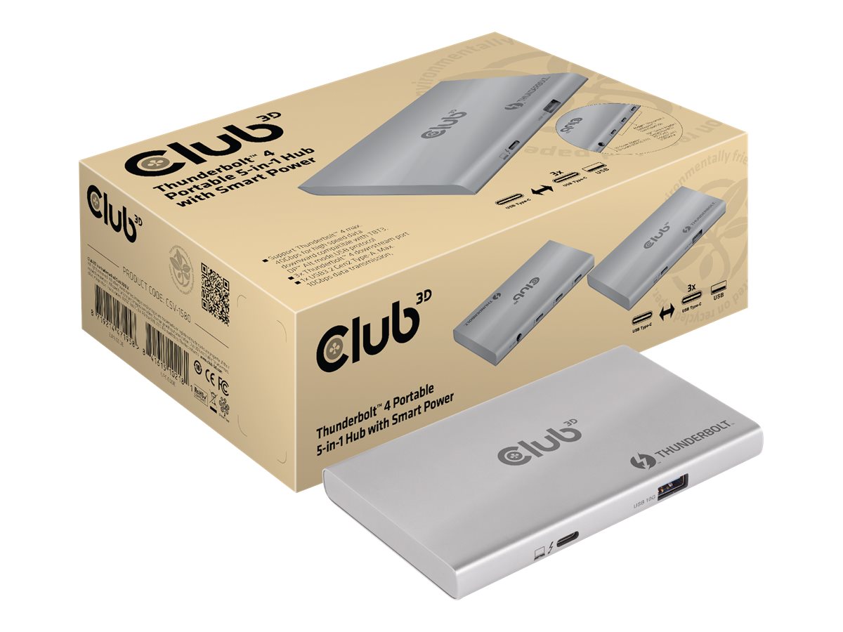 CLUB3D Certified Thunderbolt™4 Tragbarer 5-in-1-Hub mit Smart Power