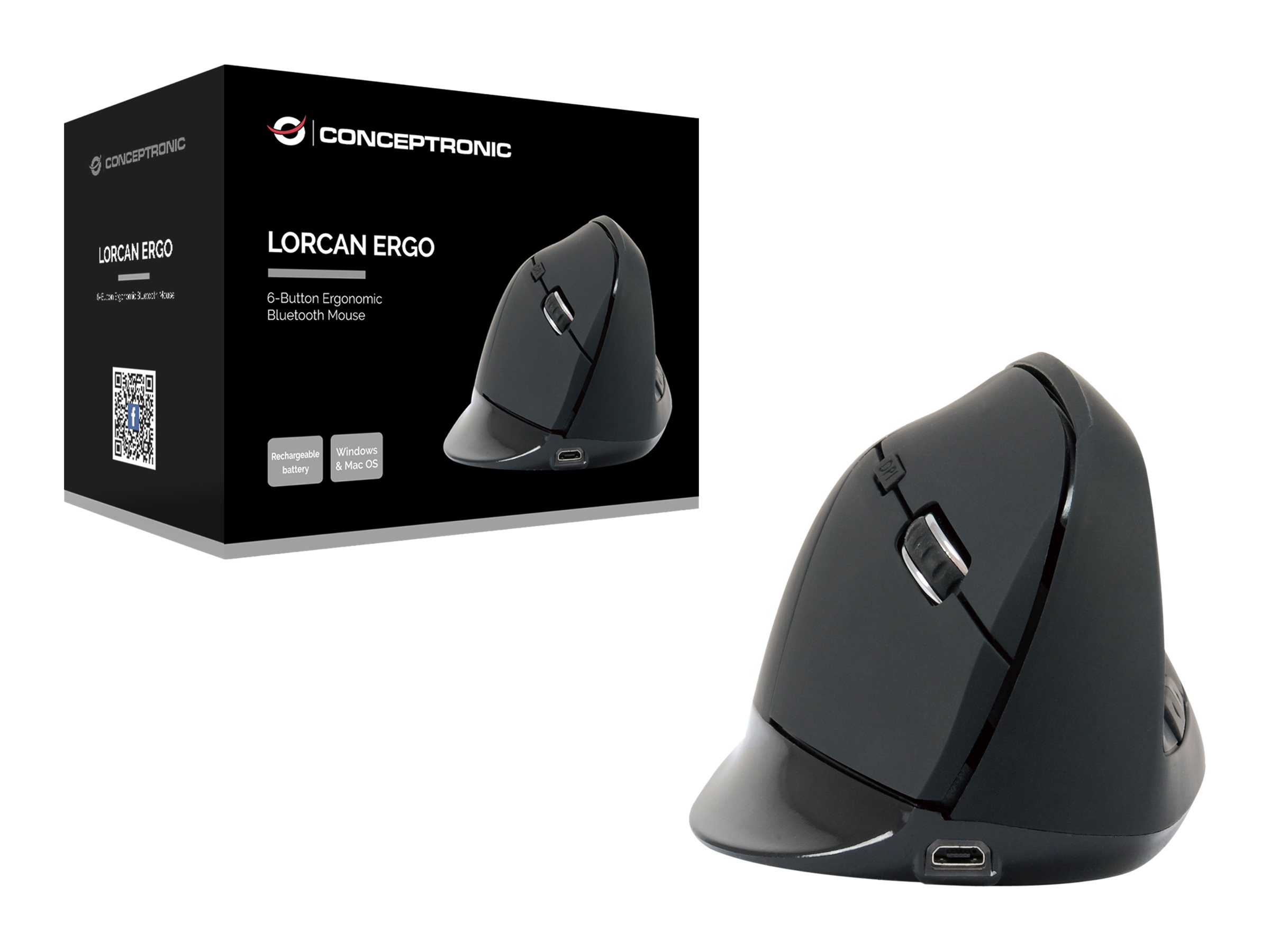 Conceptronic LORCAN ERGO Ergonomische Bluetooth-Maus mit 6 Tasten