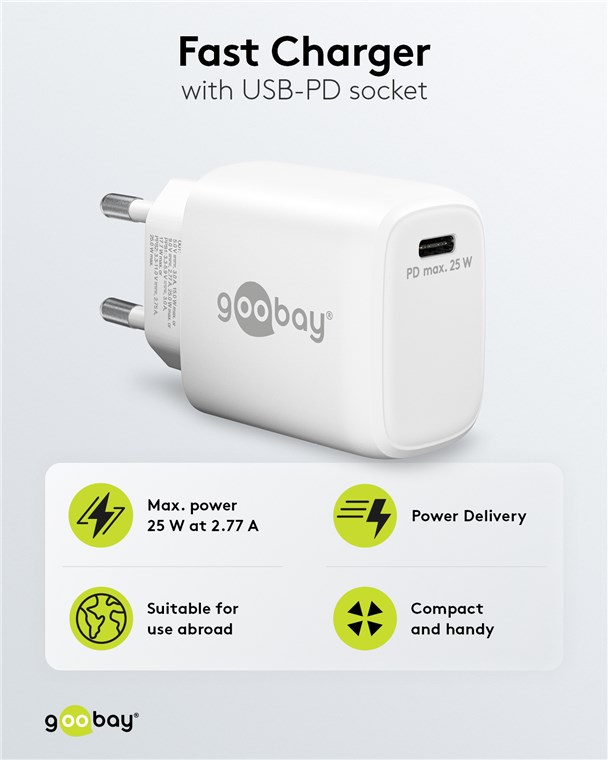 USB-C™ PD GaN Schnellladegerät (25 W) weiß USB-C™ PD GaN Schnellladegerät (25 W) weiß