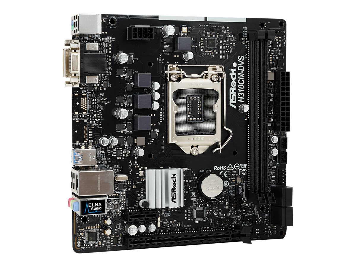 ASRock H310CM-DVS - Motherboard - micro ATX - LGA1151 Socket - H310 Chipsatz - USB 3.1 Gen 1 - Gigabit LAN - Onboard-Grafik (CPU erforderlich) ASRock H310CM-DVS - Motherboard - micro ATX - LGA1151 Socket - H310 Chipsatz - USB 3.1 Gen 1 - Gigabit LAN - Onboard-Grafik (CPU erforderlich)